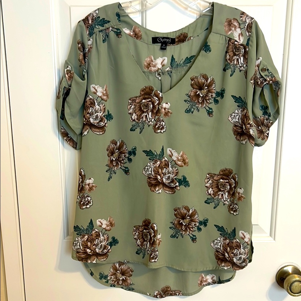 Charmed by Eve Olive Floral Women's Blouse, M